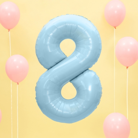 PartyDeco Fóliový balón Číslo 8 svetlomodrý 86cm {PRODUCT_REFERENCE}-1