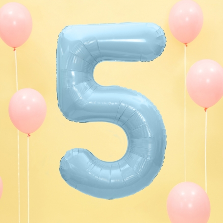 PartyDeco Fóliový balón Číslo 5 svetlomodrý 86cm {PRODUCT_REFERENCE}-1
