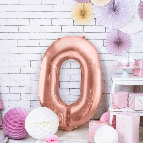 PartyDeco Fóliový balón Číslo 0 ružové zlato 86cm FB1M-0-019R-1