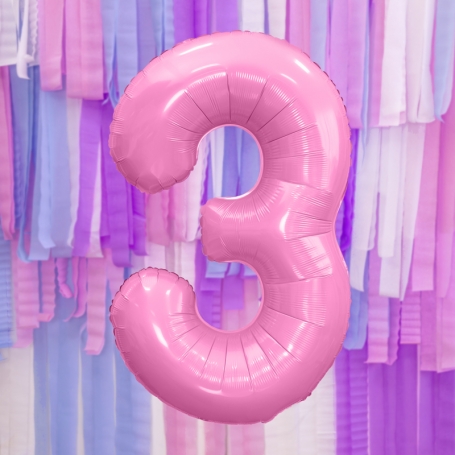 PartyDeco Fóliový balón Číslo 3 ružový 86cm {PRODUCT_REFERENCE}-1