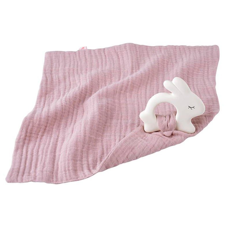 Kikadu Hryzátko z prírodného kaučuku Zajačik a bio bavlny Pale Rose