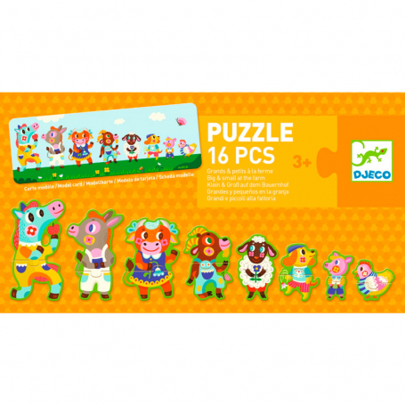 Djeco Postupové puzzle Veľké a malé zvieratká farmy, 16 dielov DJ08266-1
