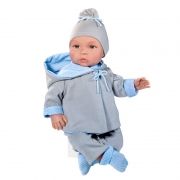 Asi Bábika bábätko Leo 46cm, v obojstrannom sivo-modrom obleku 0184081-1
