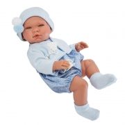 Asi Realistické bábätko Pablo 43cm, v modrom overale s čiapkou 0364291-1