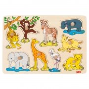 Goki Drevené vkladacie puzzle Safari, 9 dielikov 57829-1